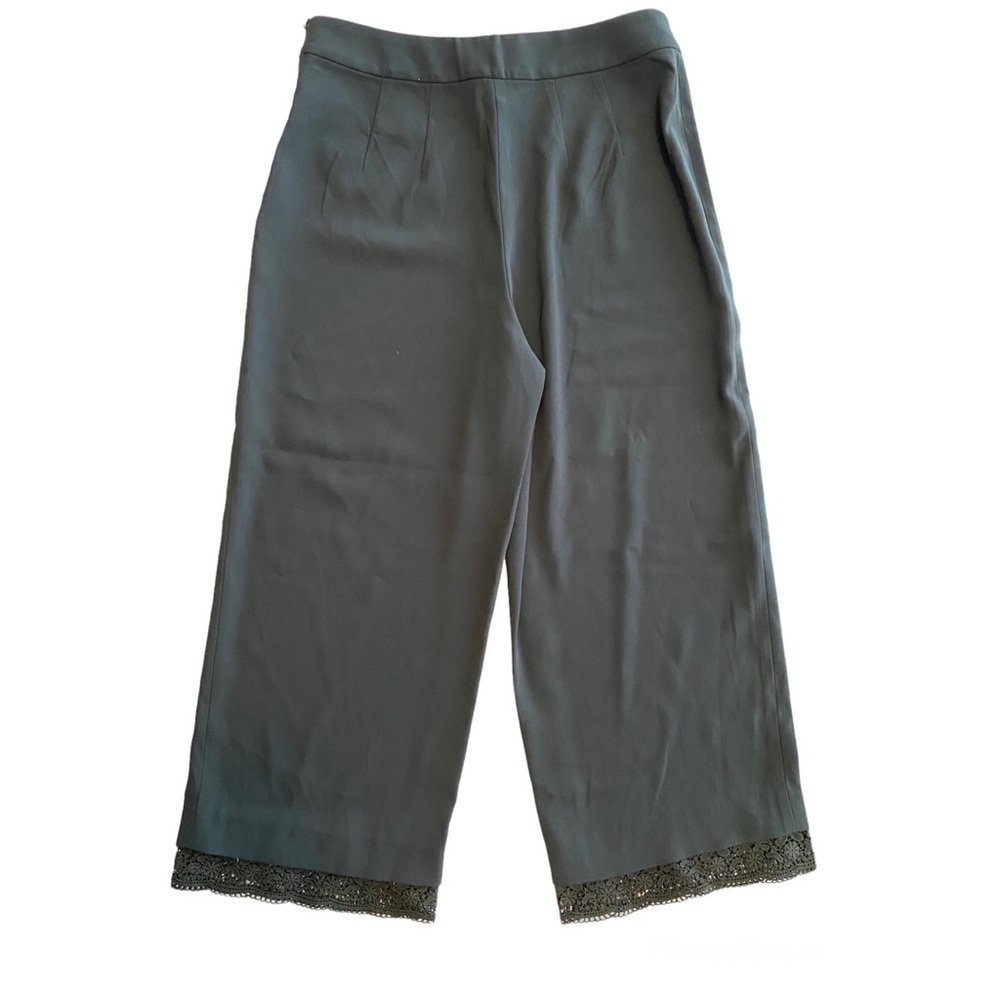 Club Monaco Prudeen Wide-Leg Croppd Lace Trim Trouser Pants in Forest GREEN
